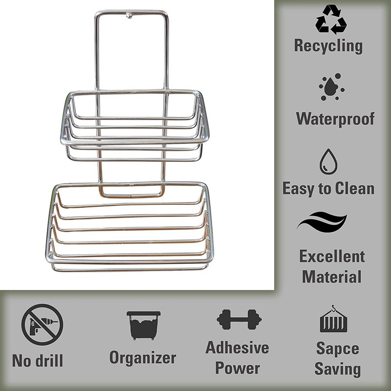RIOMAX Wall Mounted Double Layer Soap Dish Holder Stainless Steel Wall Hanging Soap HolderKitchen Rack HolderSoap Holder Bathroom Accessories Material Steel Silver Pack of 1 - Image 5