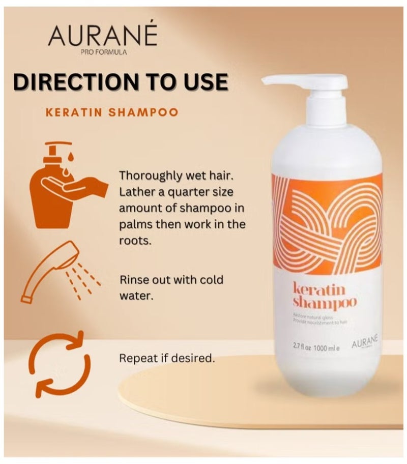 AURANE Keratin Shampoo & Conditioner 1000ml- Deep Hydration, Nourishing Formula for Silky Smooth Hair- Restorative Treatment - Sulfate-Free, Paraben-Free - Suitable for All Hair Types (1000ML X 2) - Image 3