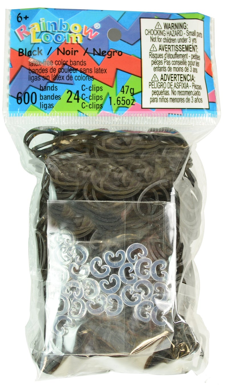 Rainbow Loom Twistz Bandz Latex Free Rubber Band Refill + C-clips - Black - Image 1
