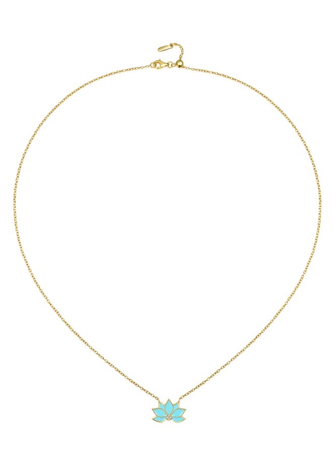 Moonmory Original Design 925 Sterling Silver Turquoise Enamel Flower Pendant Necklace with White Cubic Zirconia, 18K Gold Plated Dual Layer Plating, Adjustable 50cm Fashion Jewelry Gift for Ramadan Mother’s Day Valentine Back to School - Image 4