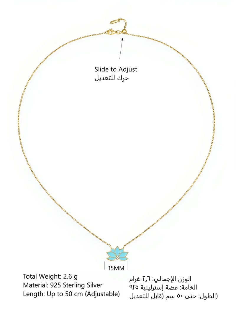 Moonmory Original Design 925 Sterling Silver Turquoise Enamel Flower Pendant Necklace with White Cubic Zirconia, 18K Gold Plated Dual Layer Plating, Adjustable 50cm Fashion Jewelry Gift for Ramadan Mother’s Day Valentine Back to School - Image 2