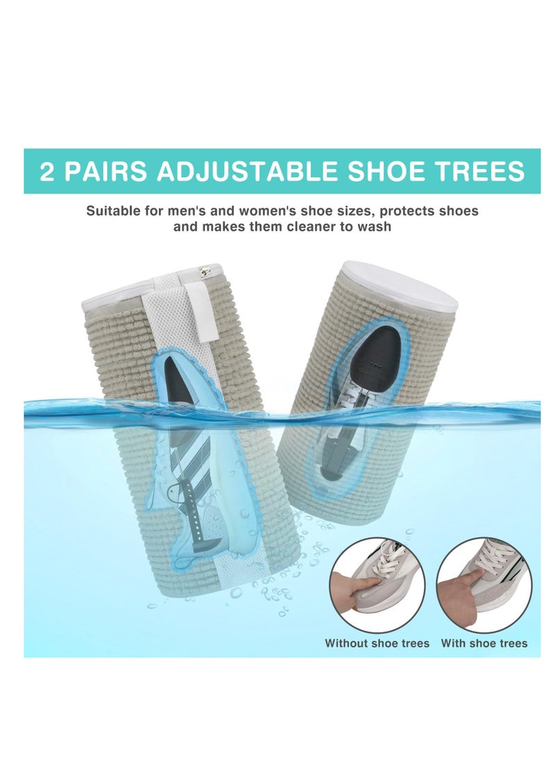 Shoe Washing Machine Bag, 2 Pairs Adjustable Shoe Trees, Inside 10000+ Fluffy Fibers Keep 360° Cleaning, Upgrade Durable Zipper, Reusable Shoe Laundry Bag for any Machine Washable Shoes (Grey) - Image 4
