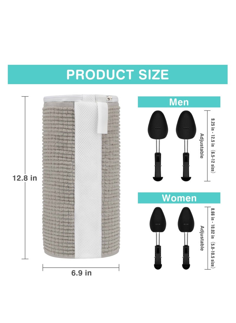 Shoe Washing Machine Bag, 2 Pairs Adjustable Shoe Trees, Inside 10000+ Fluffy Fibers Keep 360° Cleaning, Upgrade Durable Zipper, Reusable Shoe Laundry Bag for any Machine Washable Shoes (Grey) - Image 3