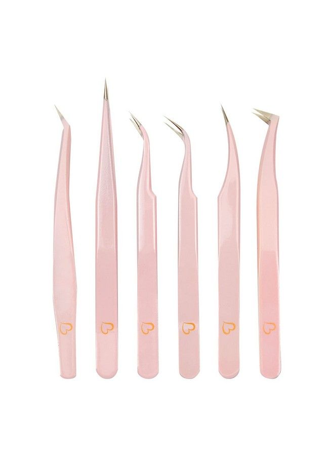 Okuna Outpost 6Piece Precision Tweezer Set For Eyelash Extensions With Storage Case (Light Pink) - Image 5