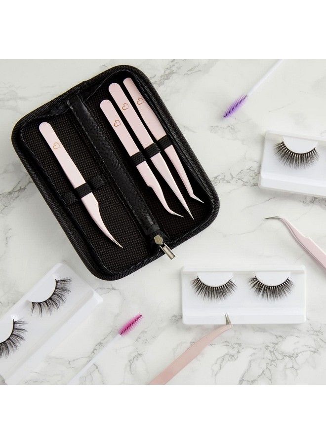 Okuna Outpost 6Piece Precision Tweezer Set For Eyelash Extensions With Storage Case (Light Pink) - Image 3