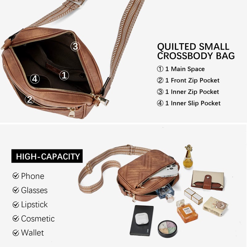 BOSTANTEN Quilted Crossbody Bags for Women Vegan Leather Purses Small Shoulder Handbags with Wide Strap Brown - Image 5