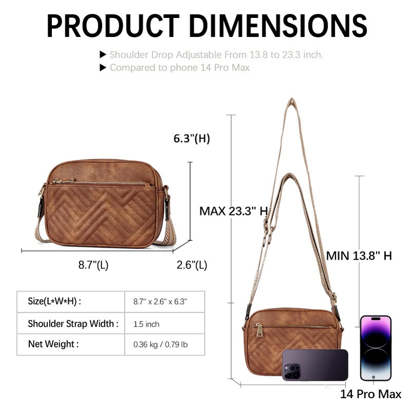 BOSTANTEN Quilted Crossbody Bags for Women Vegan Leather Purses Small Shoulder Handbags with Wide Strap Brown - Image 3