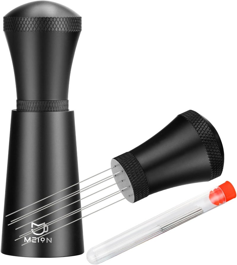 MEION WDT Espresso Distribution Tool Espresso Stirrer Tools for Barista, 0.35mm 7 Needles Espresso Coffee Stirrer with Extra 7 Replaceable Needles, Aluminum Alloy Handle with Stand (Black) - Image 1