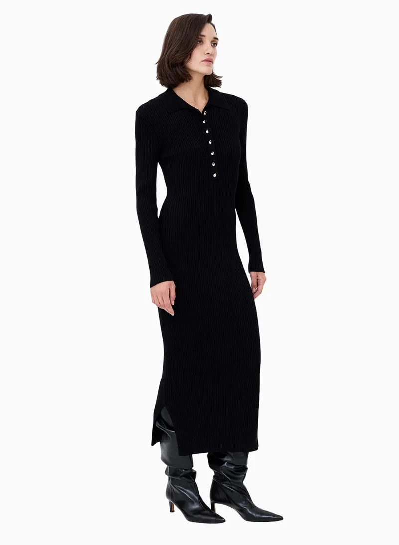 French Connection Mari Long Sleeve Collared Midi Dress