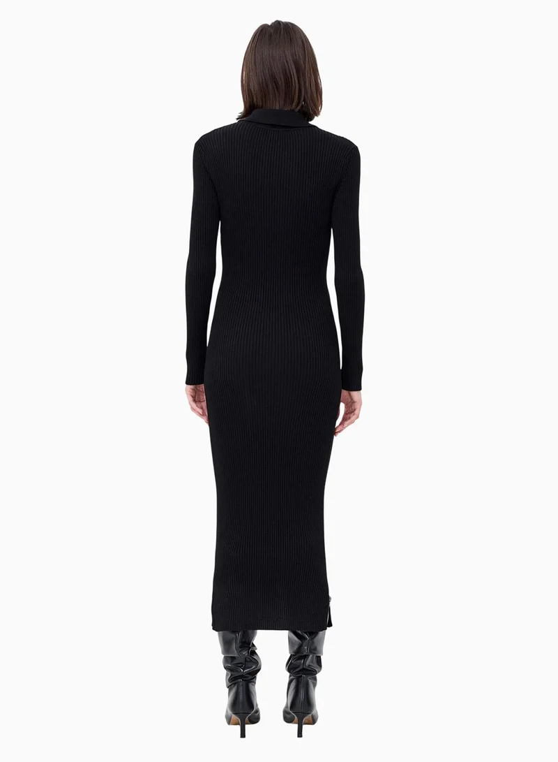French Connection black Mari Long Sleeve Collared Midi Dress for Women | Best Price UAE