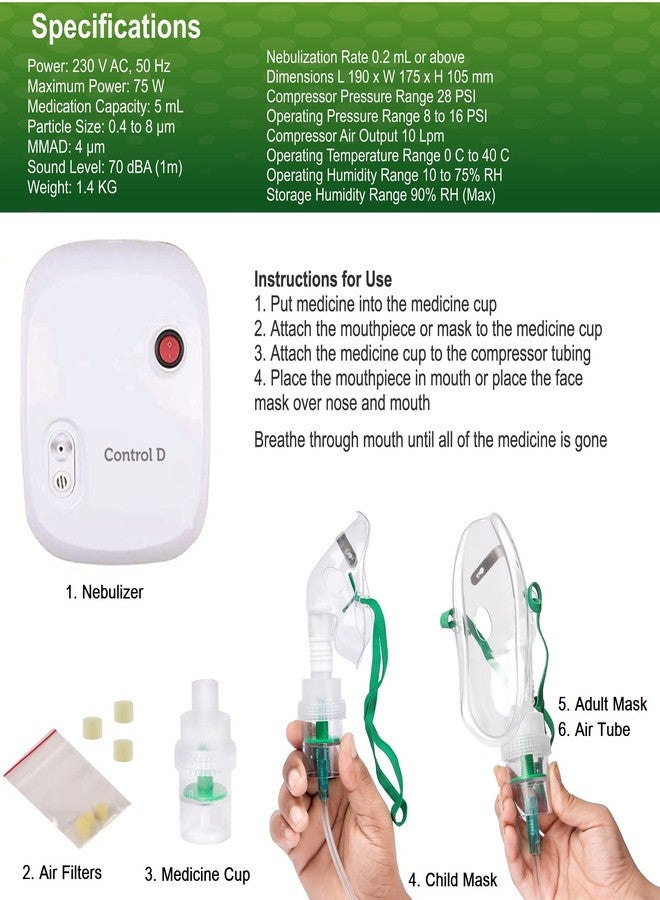 Control D NEB112 Respiratory Nebulizer with Complete Kit for Kids & Adults Nebulizer (White, Blue) - Image 5