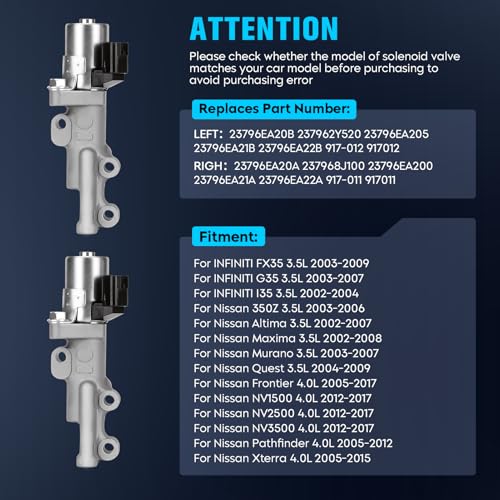 Autsurles Replace for 23796-EA2OB & 23796-EA2OA Variable Valve Timing Oil Control VVT Solenoid for INFINITI FX35 G35 M35, Nissan 350Z Altima Frontier Maxima Murano NV1500 NV2500 NV3500 Pathfinder Quest - Image 4