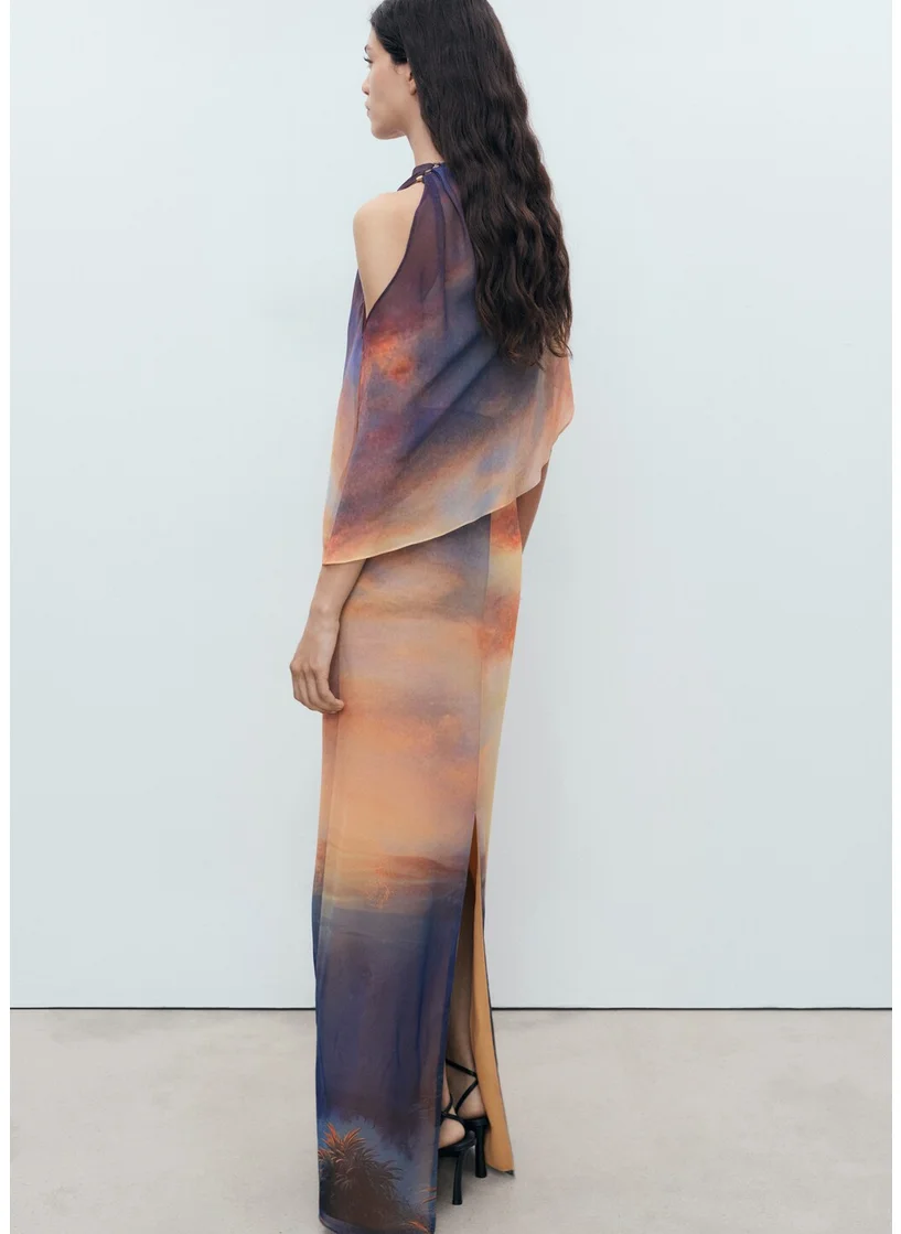 مانجو Printed Dress With Asymmetrical Layer