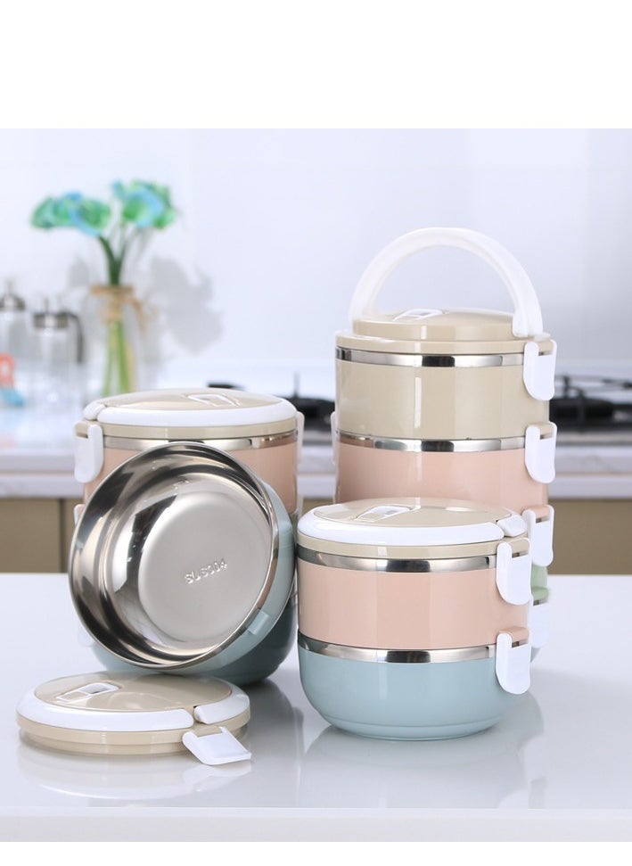 Y&D Microwaveable 3-Layer 304 Stainless Steel Insulated Lunch Box Portable Insulated Lunch Containers With Bag, Leakproof Stackable Stainless Steel Food Container For Adults Kids Pink/Blue/Beige  - Image 1