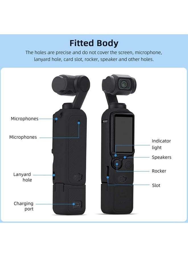 Bukela DJI OSMO Pocket 3 Accessory Kit, Silicone Protective Case Cover, Tempered Glass Screen Protector, Lens Protector (Black) - Image 3