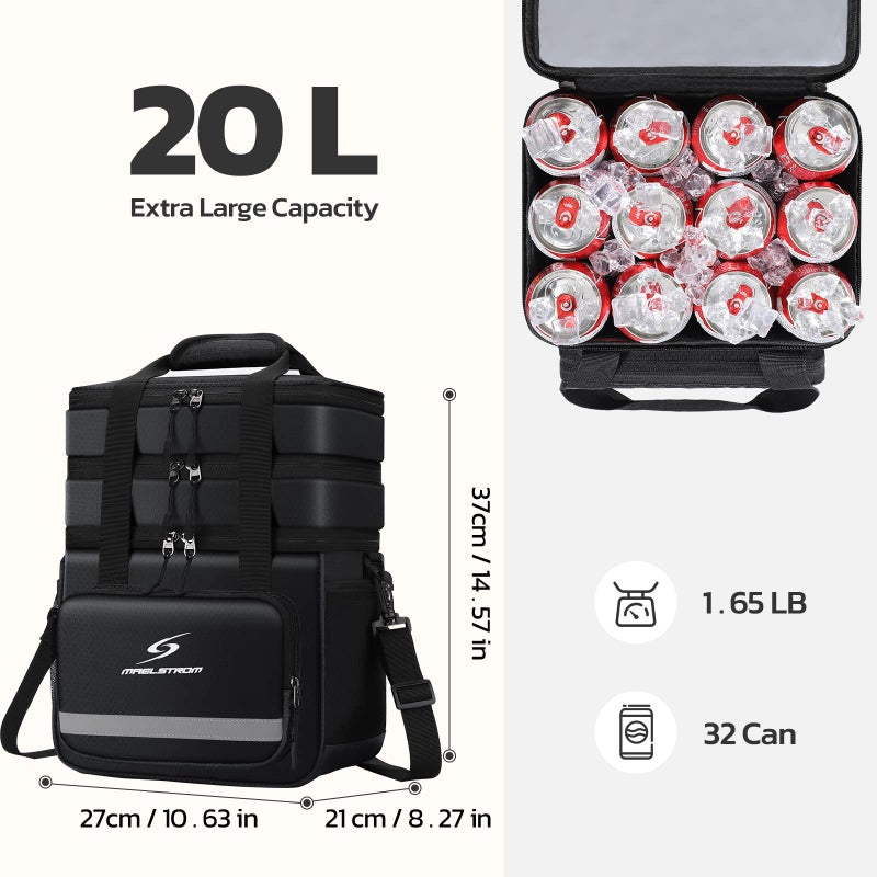 Maelstrom Lunch Box for Men,Insulated Lunch Bag Women/Men,Leakproof Lunch Cooler Bag,Lunch Tote Bag,20L,Black - Image 4