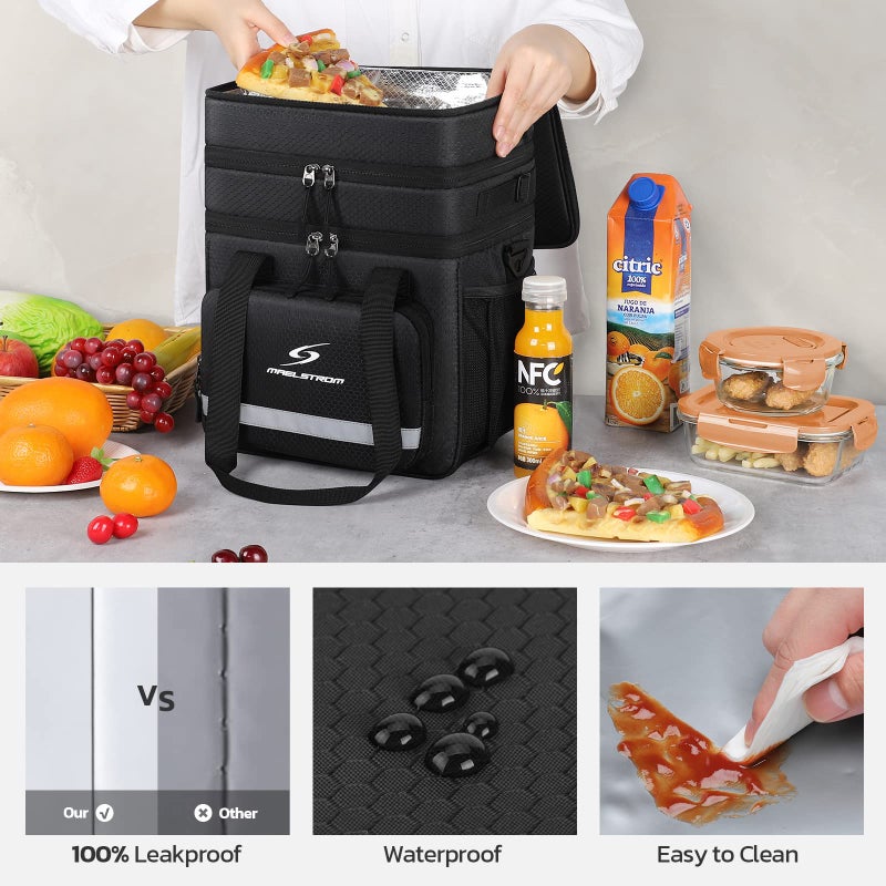 Maelstrom Lunch Box for Men,Insulated Lunch Bag Women/Men,Leakproof Lunch Cooler Bag,Lunch Tote Bag,20L,Black - Image 2