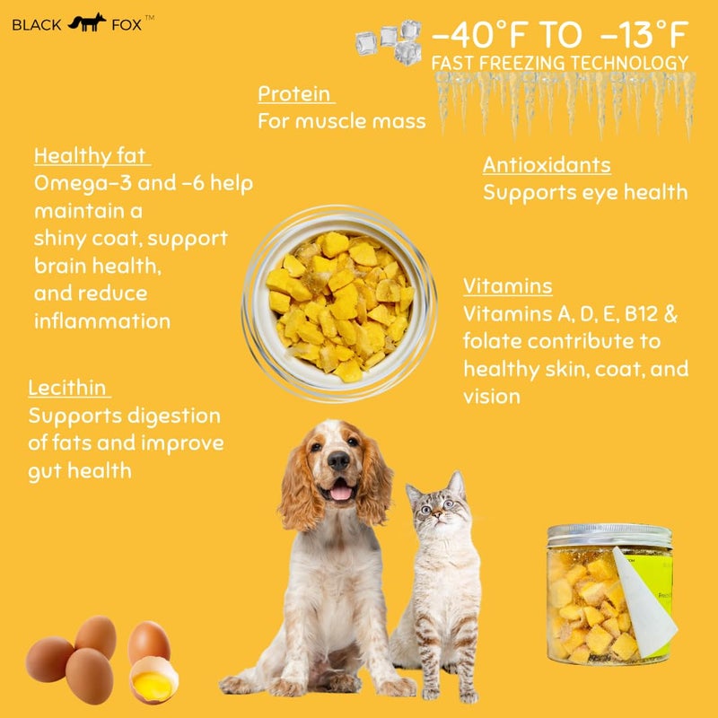 BLACK FOX Freeze-Dried Chicken Egg Yolk Dog Treats | Topper | Cat Treats | 4oz Single Ingredient, Raw, Healthy, All Natural, Human Grade, Digestion & Hairball Control - Image 3
