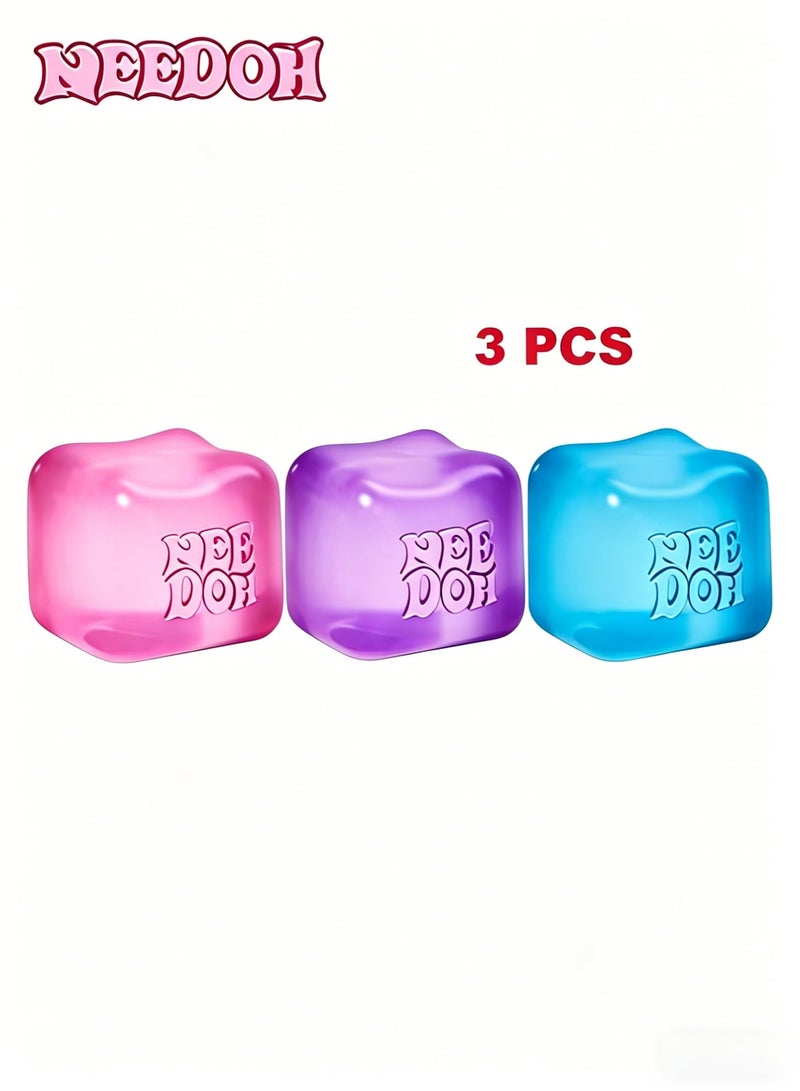 NeeDoh Nice Cube -Sensory Squeeze Toy with Super Solid Squish - 2.25" Cube (Blue+Purple+Pink) - Image 1