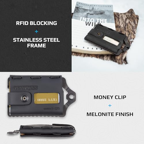 Trayvax Element Wallet, RFID Front Pocket Credit Card Holder with Money Clip, Minimalist Slim Leather Metal Wallet for Men and Women, Black Stealth Black - Image 4