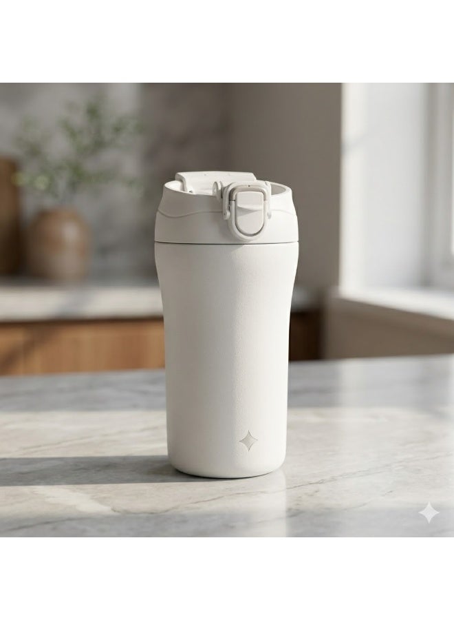 PLANET B Insulated Coffee Tumbler with Straw, Double-Wall Stainless Steel Travel Mug, Leak-Proof Reusable Cup with Lid for Hot and Iced Drinks - White - Image 2