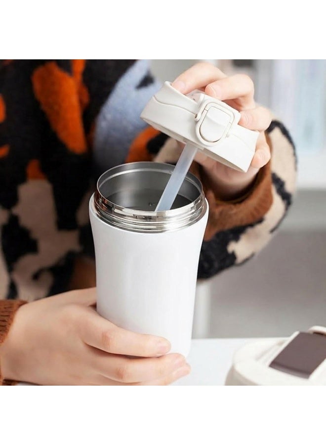 PLANET B Insulated Coffee Tumbler with Straw, Double-Wall Stainless Steel Travel Mug, Leak-Proof Reusable Cup with Lid for Hot and Iced Drinks - White - Image 4