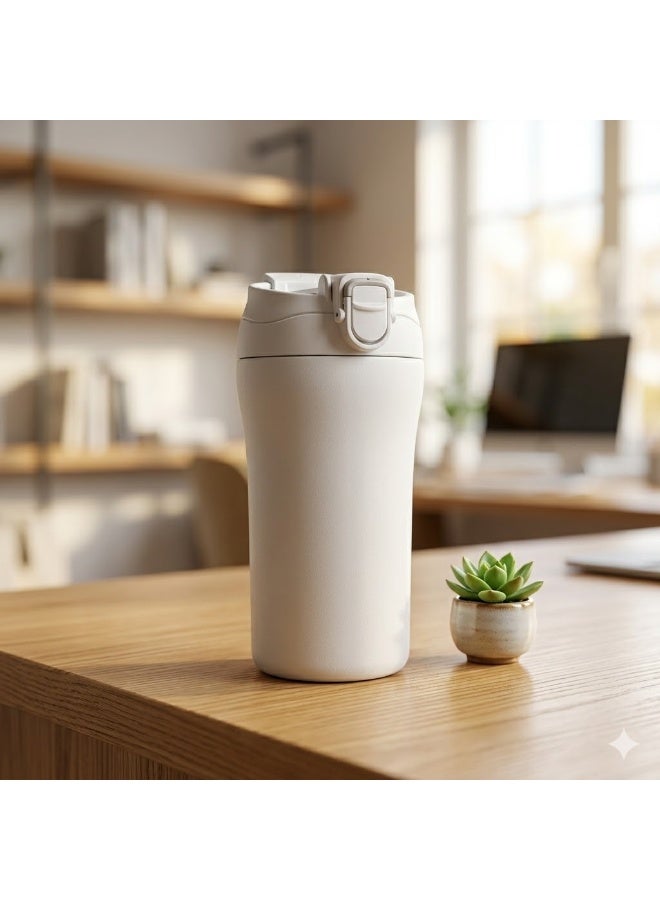 PLANET B Insulated Coffee Tumbler with Straw, Double-Wall Stainless Steel Travel Mug, Leak-Proof Reusable Cup with Lid for Hot and Iced Drinks - White - Image 3