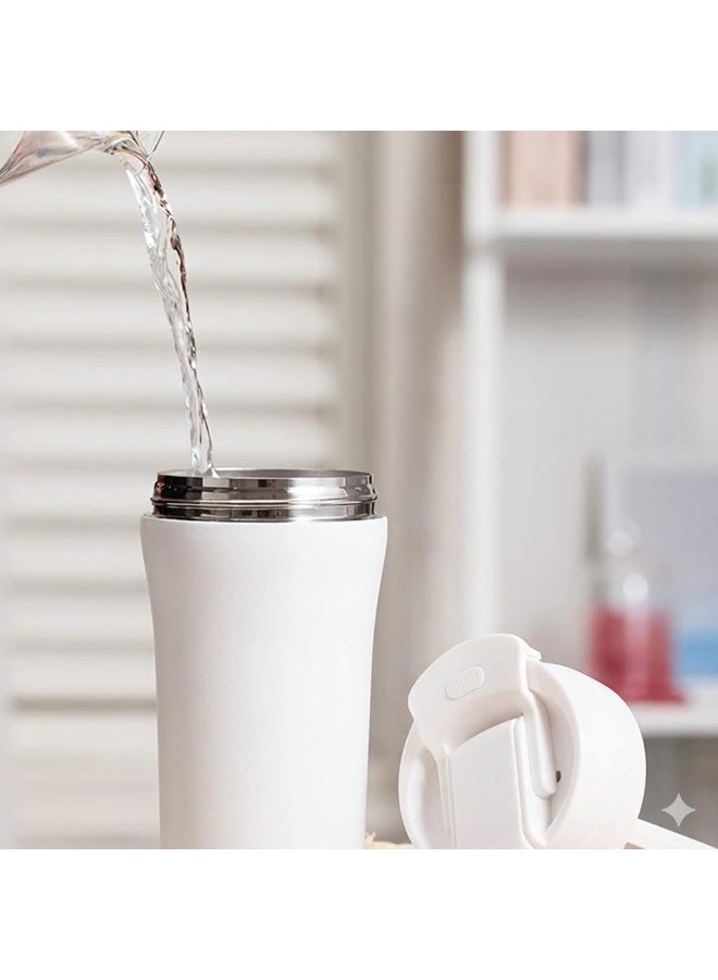 PLANET B Insulated Coffee Tumbler with Straw, Double-Wall Stainless Steel Travel Mug, Leak-Proof Reusable Cup with Lid for Hot and Iced Drinks - White - Image 5