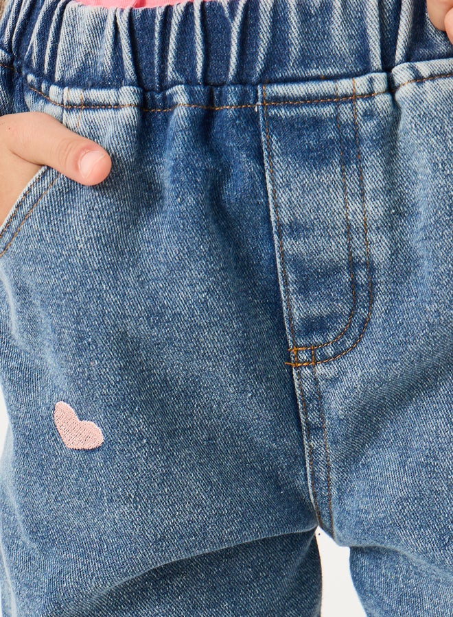Styli Styli Embroidered Heart Elasticated Waistband Jeans  - Image 3