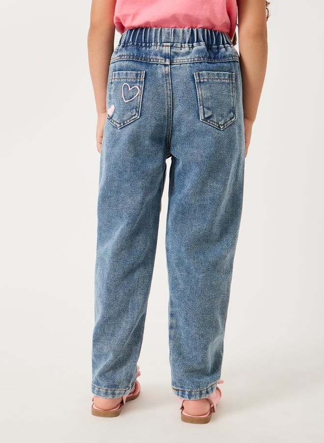 Styli Styli Embroidered Heart Elasticated Waistband Jeans  - Image 4