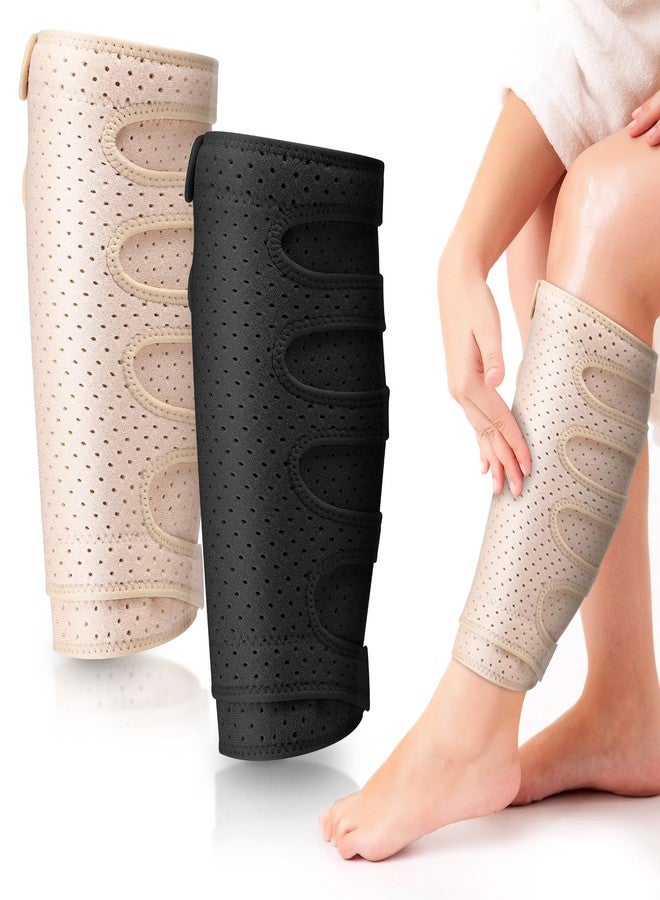 Hoolerry 2 Pcs Lymphedema Compression Wraps Calf Adjustable Brace 5 Strap Leg Wraps for Lymphedema Swollen Calf Garment Brace for Edema, Venous Insufficiency, Varicose Veins(Beige, Black,2xl) - Image 1