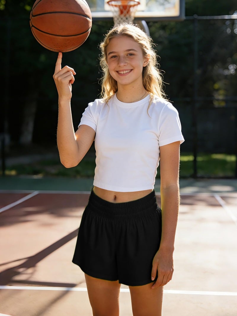 WIFFGO Girls Athletic Shorts 2 in 1 Elastic Waist Pockets Biker School Ball Games Running Sports Teen Summer Outfits Black - Image 2