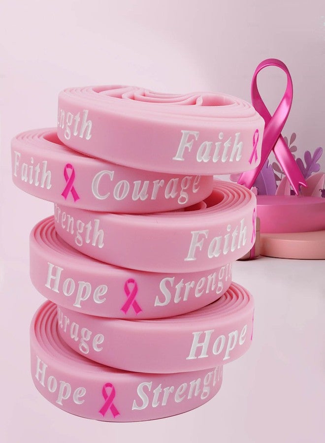 ETHOON 18 Pcs Breast Cancer Awareness Bracelets Bulk Items Accessories Hope Faith Strength Courage Silicone Wristbands for Women Pink Ribbon Breast Cancer Awareness Month Favors Fundraiser Survivors Gifts - Image 3