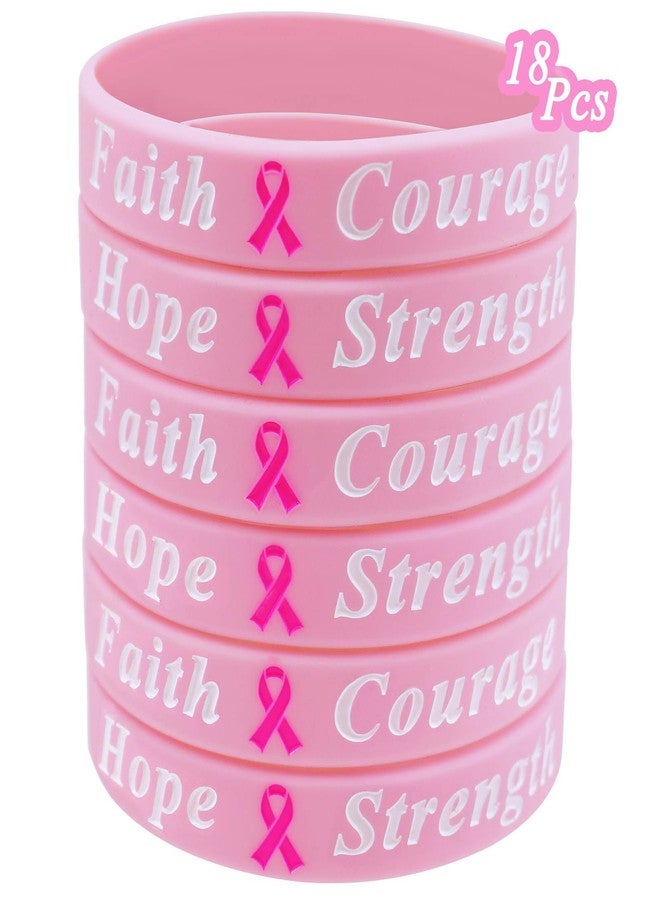 ETHOON 18 Pcs Breast Cancer Awareness Bracelets Bulk Items Accessories Hope Faith Strength Courage Silicone Wristbands for Women Pink Ribbon Breast Cancer Awareness Month Favors Fundraiser Survivors Gifts - Image 1