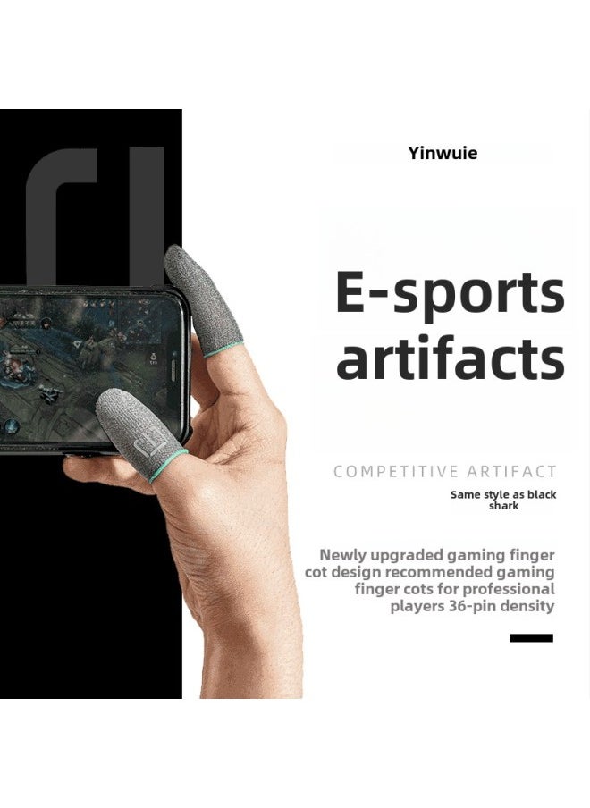 ماركة غير محددة 2436 Pin Mobile Game Finger Set Chicken E-sports Ultra-thin Finger Set Breathable Sweat-proof Mobile Game Finger Set Free Shipping-Product Color:Silver Gray Pair-green Curling + Exquisite Packaging  - Image 1