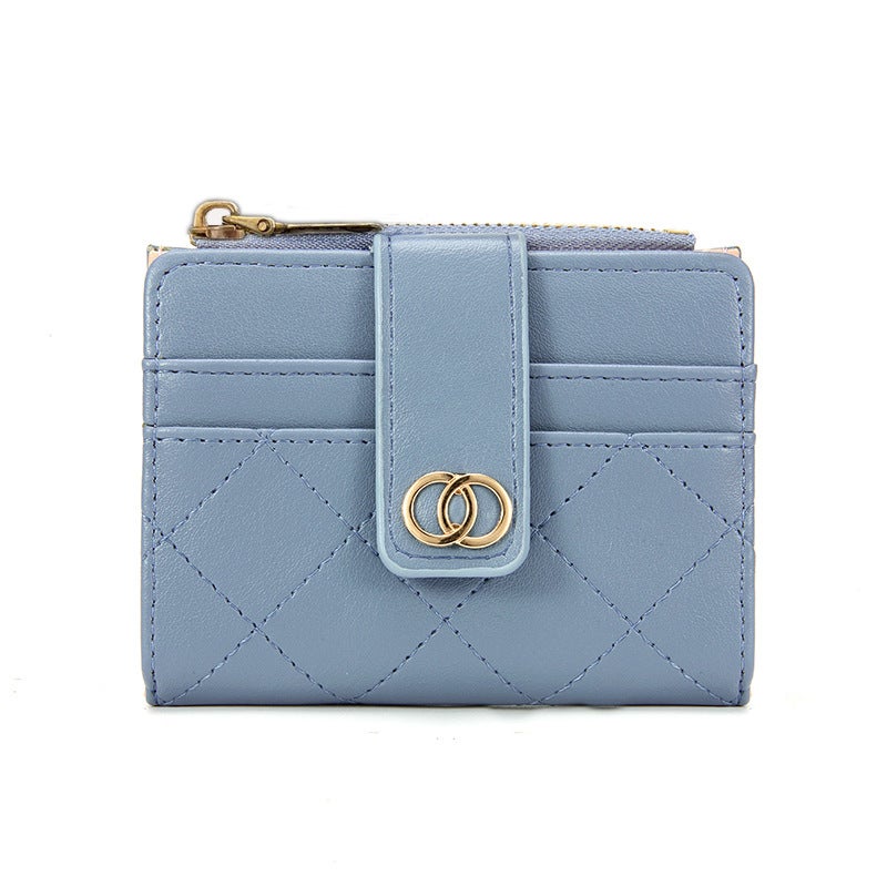 New Womens Wallet Short Solid Color Card Bag 2023 Summer Womens High Sense Zipper Coin Purse Wholesale Blue