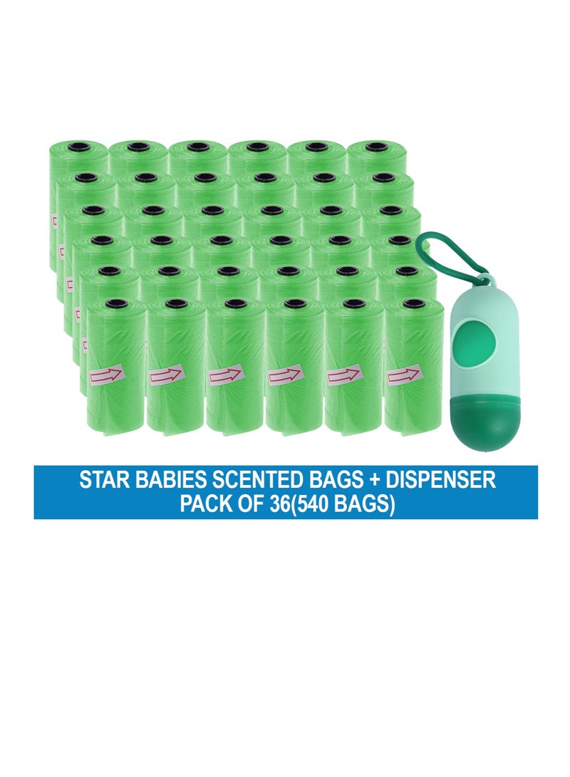 STAR BABiES Star Babies Disposable Scented BAG Pack of 36 (540 bags) & Dispenser - Green - Image 2