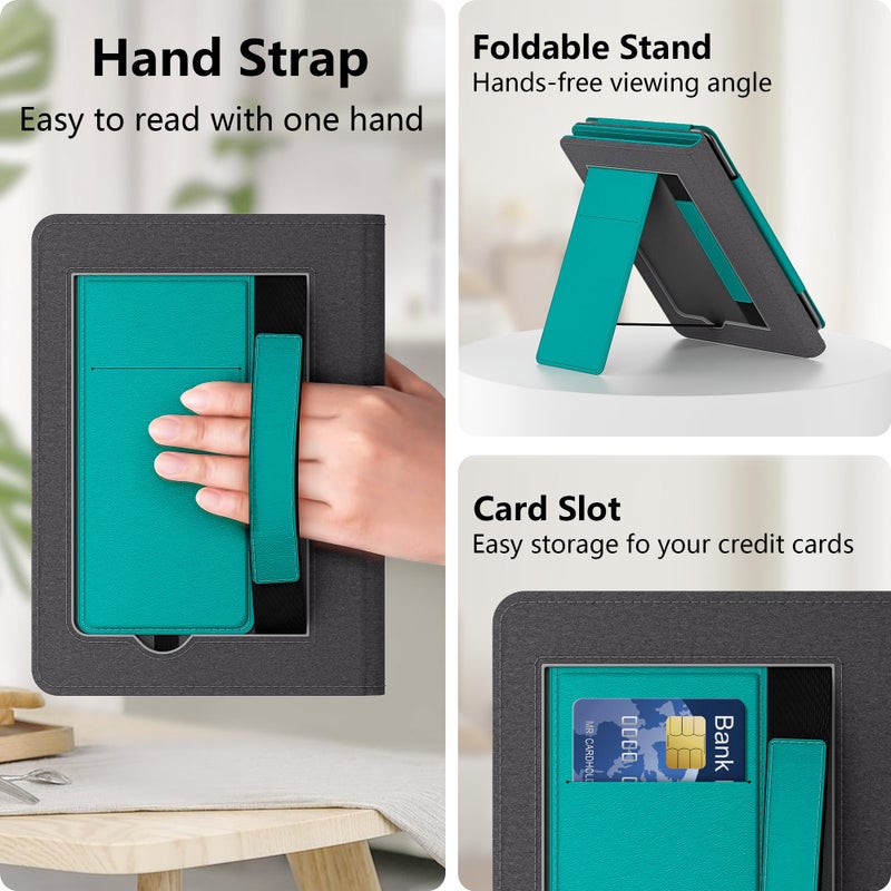 Lainergie Kindle Case 6 Inch for New 6" Kindle (11th Generation, 2024/2022 Release), Slim PU Leather Smart Shell Cover for Kindle Basic with Stand, Hand Strap, Auto-Wake/Sleep, Jade - Image 4