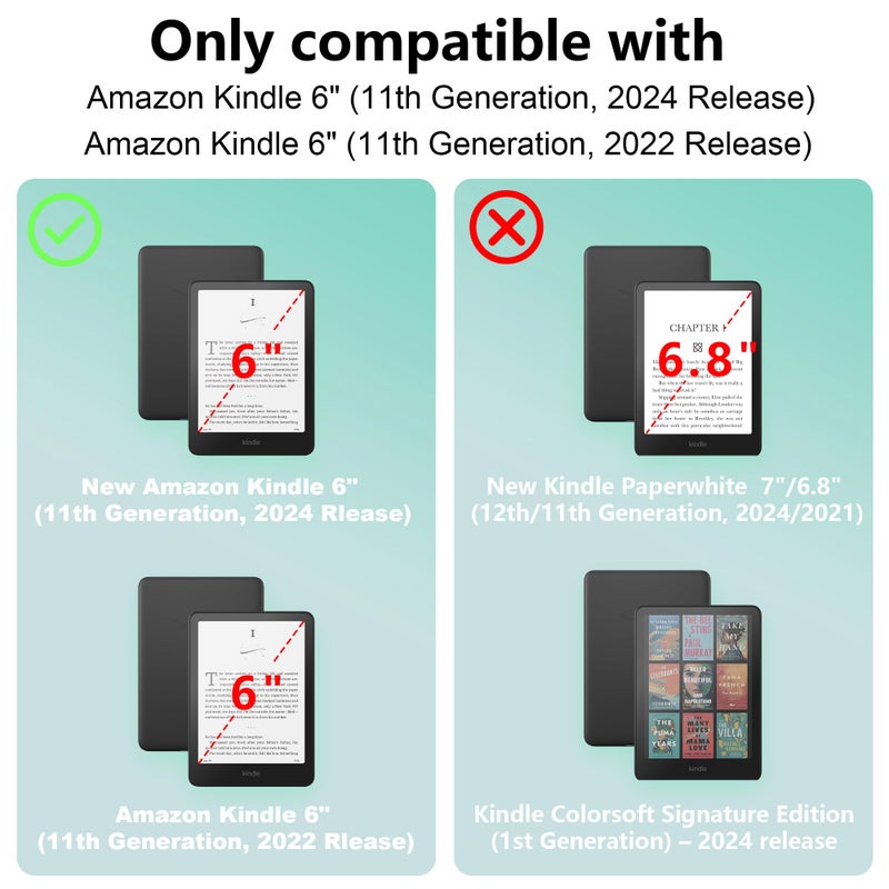 Lainergie Kindle Case 6 Inch for New 6" Kindle (11th Generation, 2024/2022 Release), Slim PU Leather Smart Shell Cover for Kindle Basic with Stand, Hand Strap, Auto-Wake/Sleep, Jade - Image 2