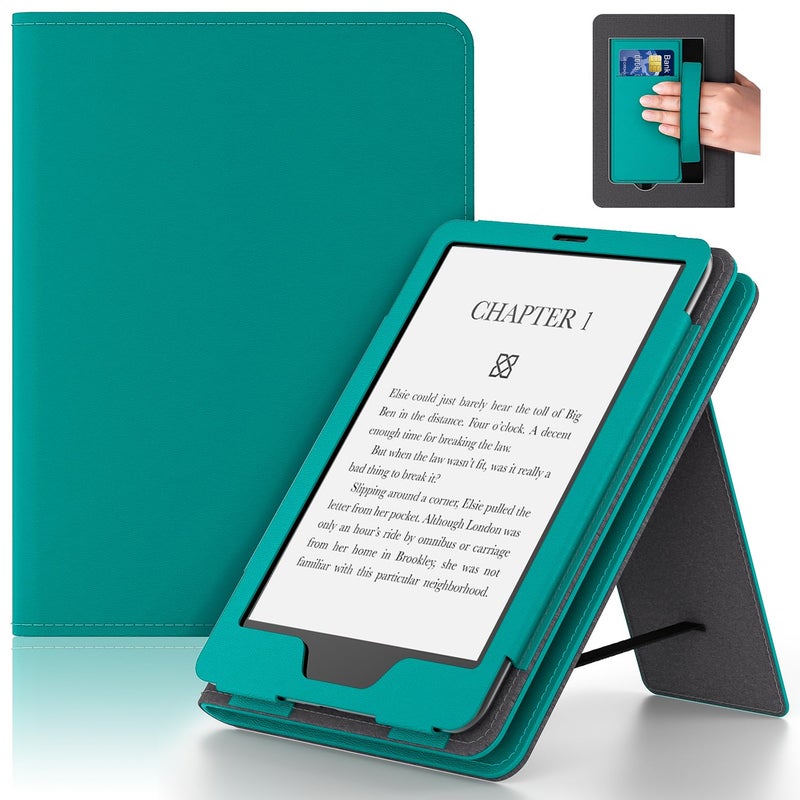 Lainergie Kindle Case 6 Inch for New 6" Kindle (11th Generation, 2024/2022 Release), Slim PU Leather Smart Shell Cover for Kindle Basic with Stand, Hand Strap, Auto-Wake/Sleep, Jade - Image 1