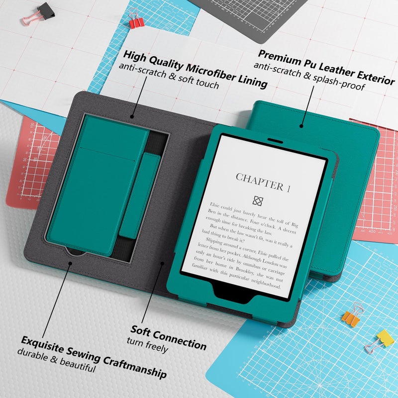 Lainergie Kindle Case 6 Inch for New 6" Kindle (11th Generation, 2024/2022 Release), Slim PU Leather Smart Shell Cover for Kindle Basic with Stand, Hand Strap, Auto-Wake/Sleep, Jade - Image 3