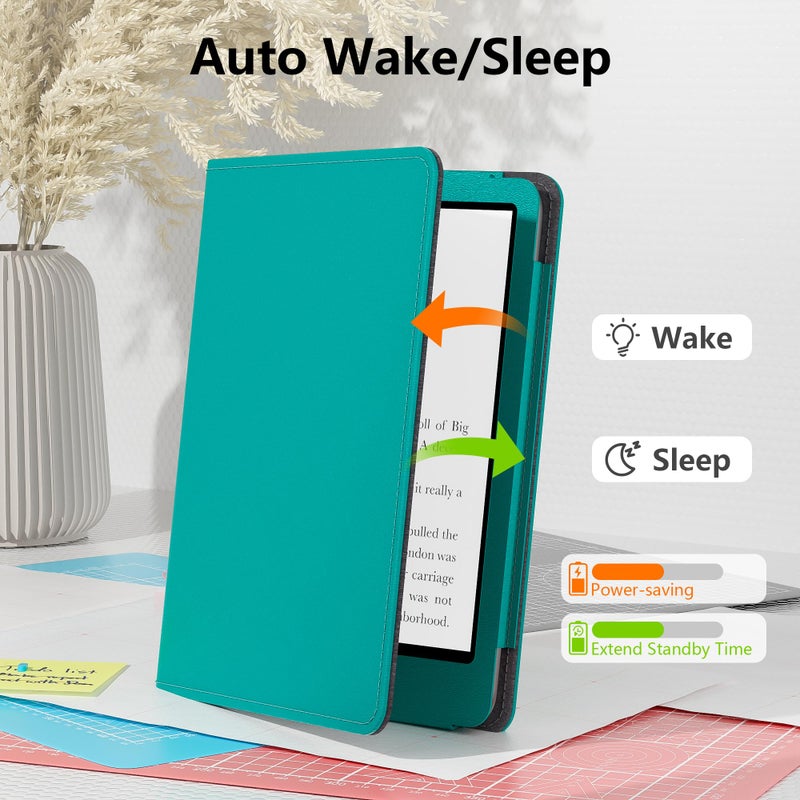 Lainergie Kindle Case 6 Inch for New 6" Kindle (11th Generation, 2024/2022 Release), Slim PU Leather Smart Shell Cover for Kindle Basic with Stand, Hand Strap, Auto-Wake/Sleep, Jade - Image 5