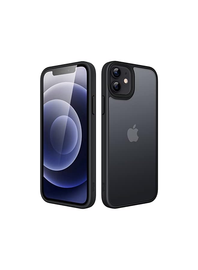 جي تيك حافظة JETech غير لامعة لهاتف iPhone 12/12 Pro مقاس 6.1 بوصة، حماية من السقوط بدرجة عسكرية مقاومة للصدمات، غطاء هاتف خلفي شفاف بلوري، مضاد لبصمات الأصابع (أسود) - Image 1