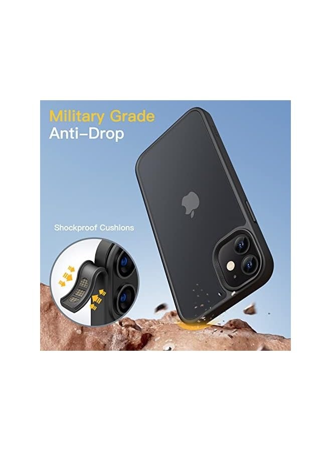 جي تيك حافظة JETech غير لامعة لهاتف iPhone 12/12 Pro مقاس 6.1 بوصة، حماية من السقوط بدرجة عسكرية مقاومة للصدمات، غطاء هاتف خلفي شفاف بلوري، مضاد لبصمات الأصابع (أسود) - Image 3