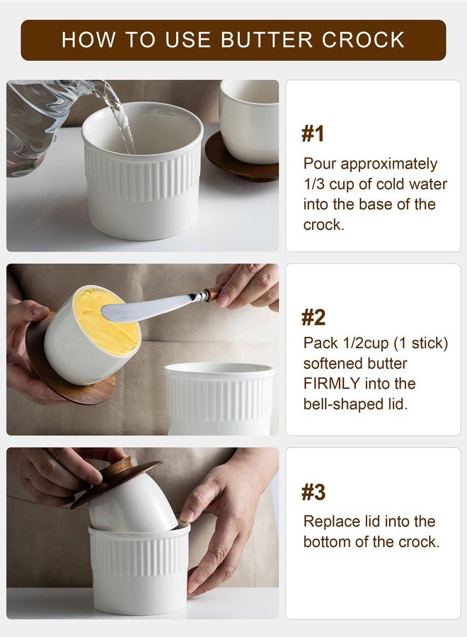 YHOJOY Ceramic Butter Crock, Butter Dish with Lid for Countertop, French Butter Keeper, Classic Stripe Pattern, White - Image 5