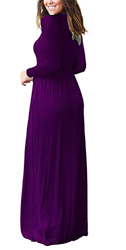 AUSELILY Women's Long Sleeve Dress Loose Plain Long Casual Maxi Dresses with Pockets 2025 New Purple M - Image 3