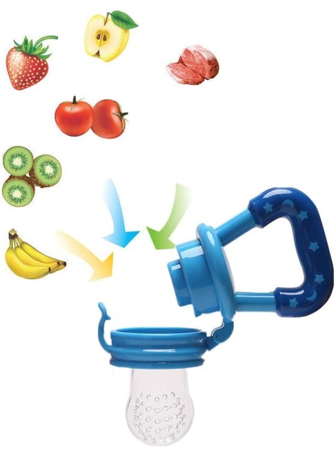 WAJIAYON Food Feeder Baby Fruit Pacifier (3 Pcs) with 6 Different Sized Silicone Pacifiers 2 PCS Dispensing Spoon 90ML Spoons Clip Infant Teething Toy -Blue - Image 4