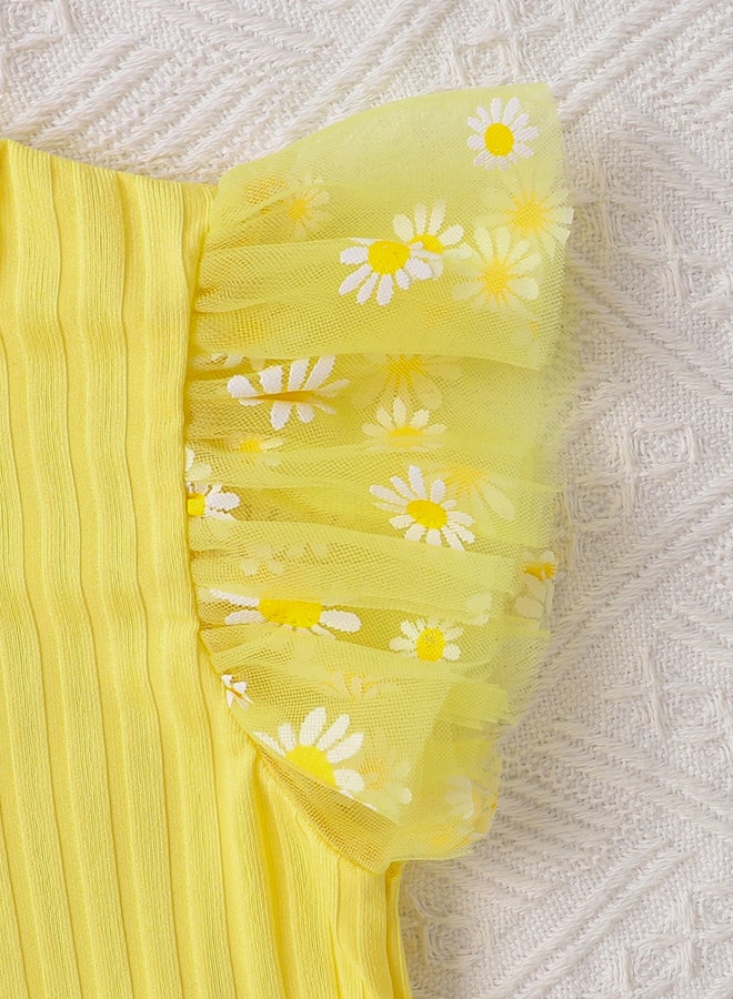 Take Two Girls Yellow Daisy Print Top And Skirt Set - Image 4