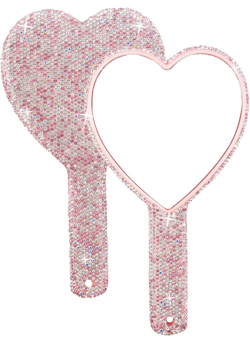 Framendino Framendino, 1 Pack Large Rhinestone Handheld Mirror Heart Bling Glitter Cosmetic Dazzling Portable Hand Mirrors with Handle for Women Wedding Pink 