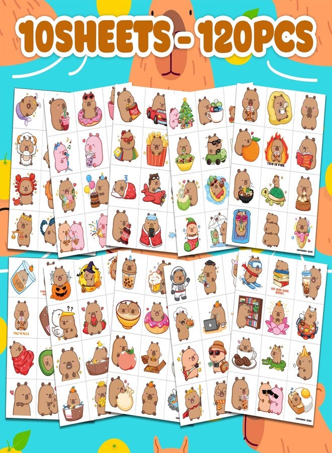 91TATTOOS 120 PCS Funny Capybara Capy Pre-Cut Temporary Tattoos for Kids | - Image 3